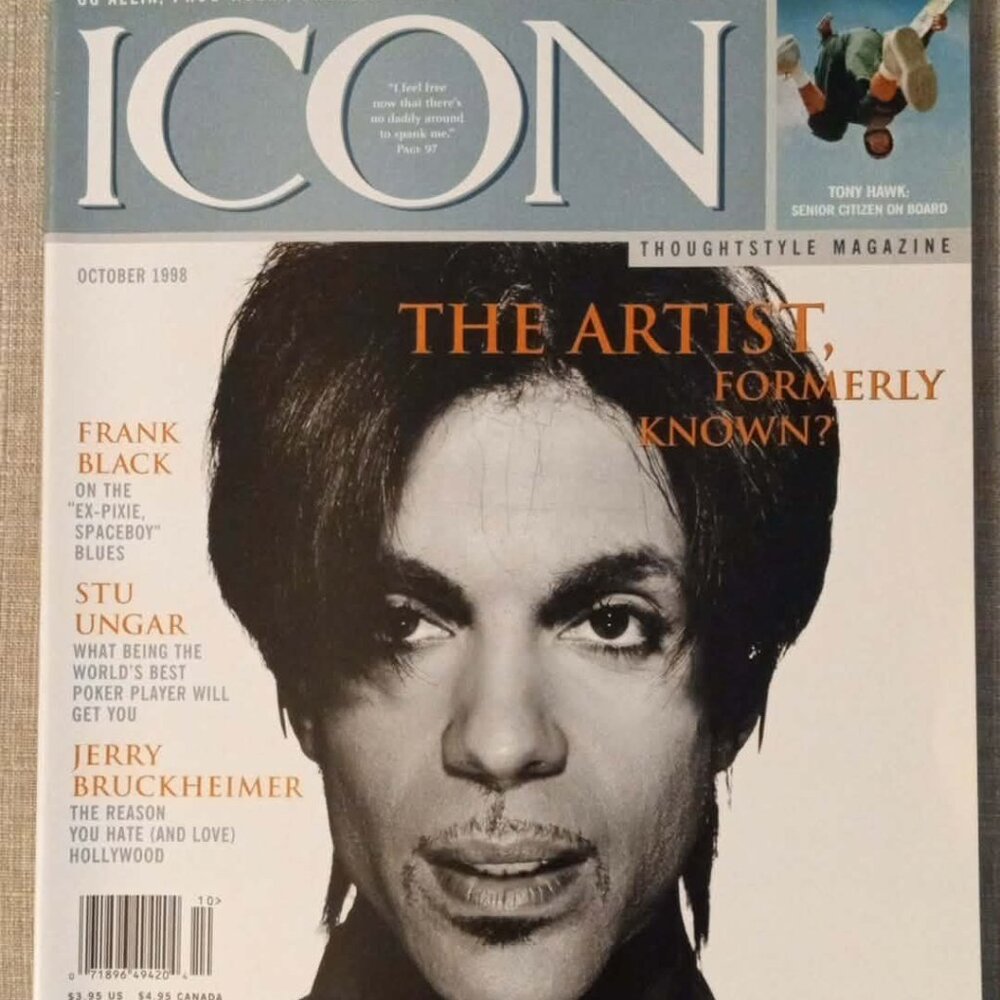 Vintage ICON Magazine w/Prince, Tony Hawk, Stu Ungar articles ... October 1998